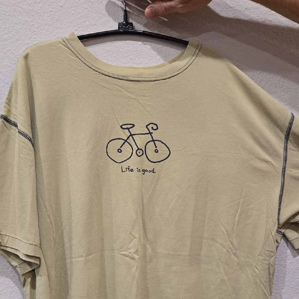 LIFE IS GOOD Men's Olive-colored Bicycle Tee w Contrast Stitching